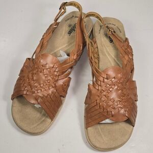 Cobbie Cuddlers Womens 8W Brown Leather Woven Huarache Wedge Slingback Sandals